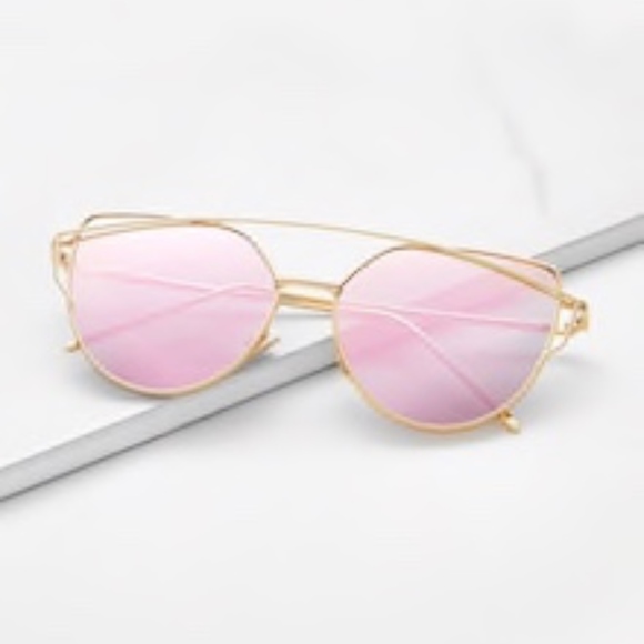 Gold Metal Frame Double Bridge Pink Lens Sunglass - Picture 3 of 6